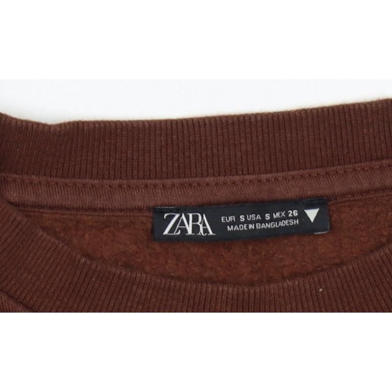 Zara Women Brown S Pullover Sweatshirt Crew Neck Long Sleeve