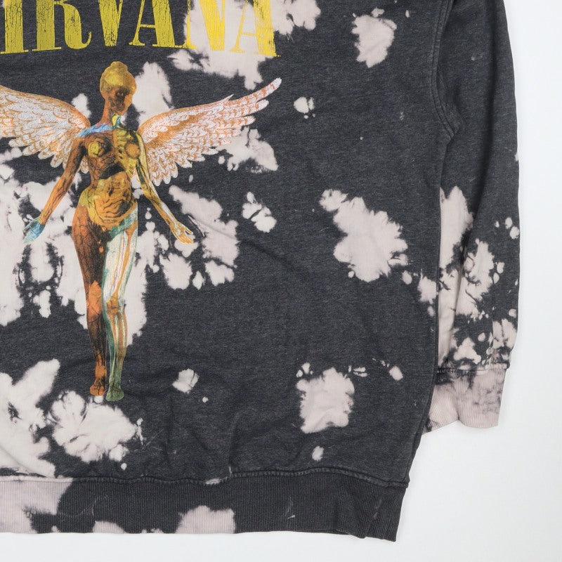 Divided Men’s Black XL Nirvana Bleach Dye Graphic Print Pullover Sweatshirt