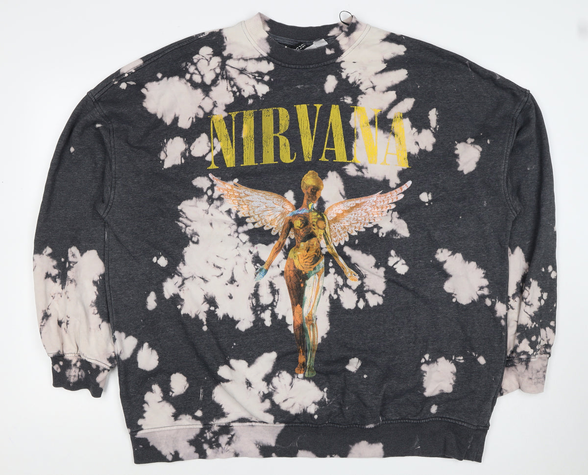 Divided Men’s Black XL Nirvana Bleach Dye Graphic Print Pullover Sweatshirt