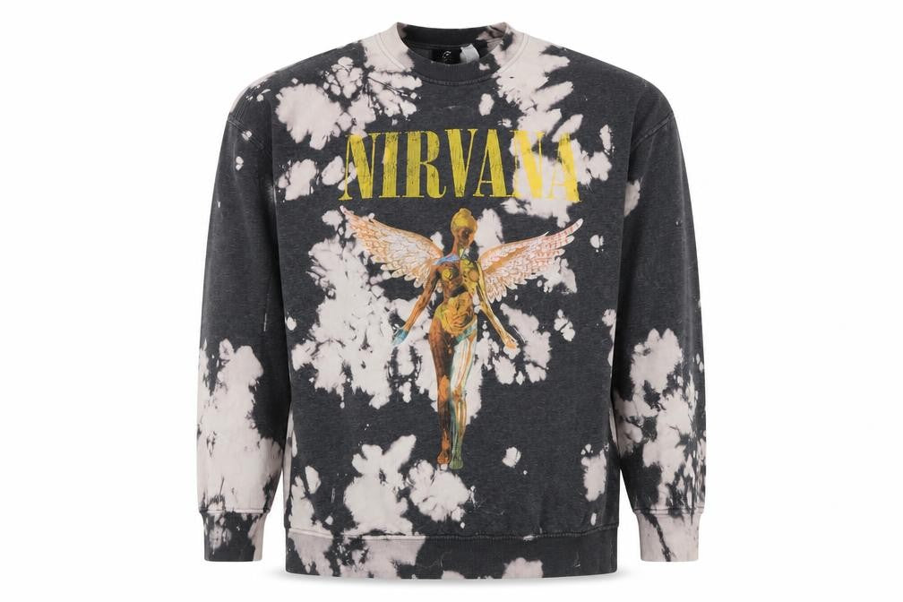 Divided Men’s Black XL Nirvana Bleach Dye Graphic Print Pullover Sweatshirt