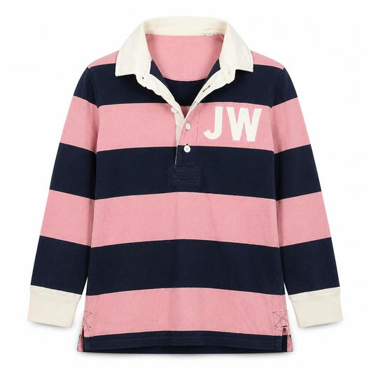 Jack Wills Women Pink Navy UK 10 Striped Long Sleeve Rugby Polo Top