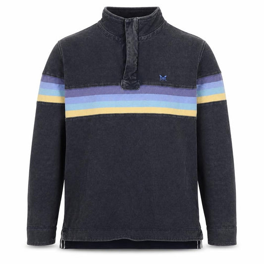 Crew Clothing Company Men’s Black L 1/4 Zip Striped Rugby Sweatshirt
