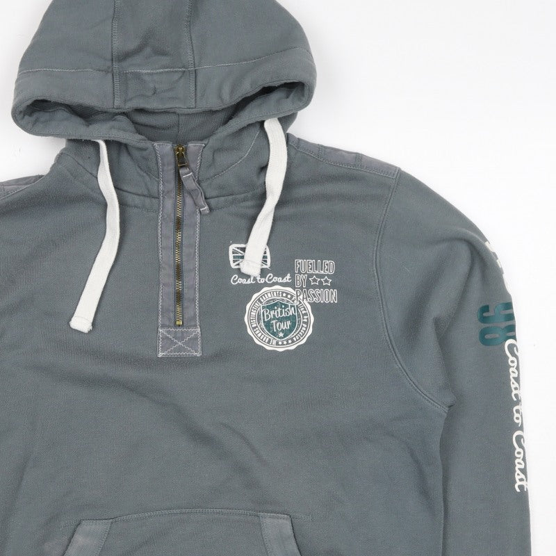 Joe Browns Men Grey M 1/4 Zip Pullover Hoodie Graphic Print