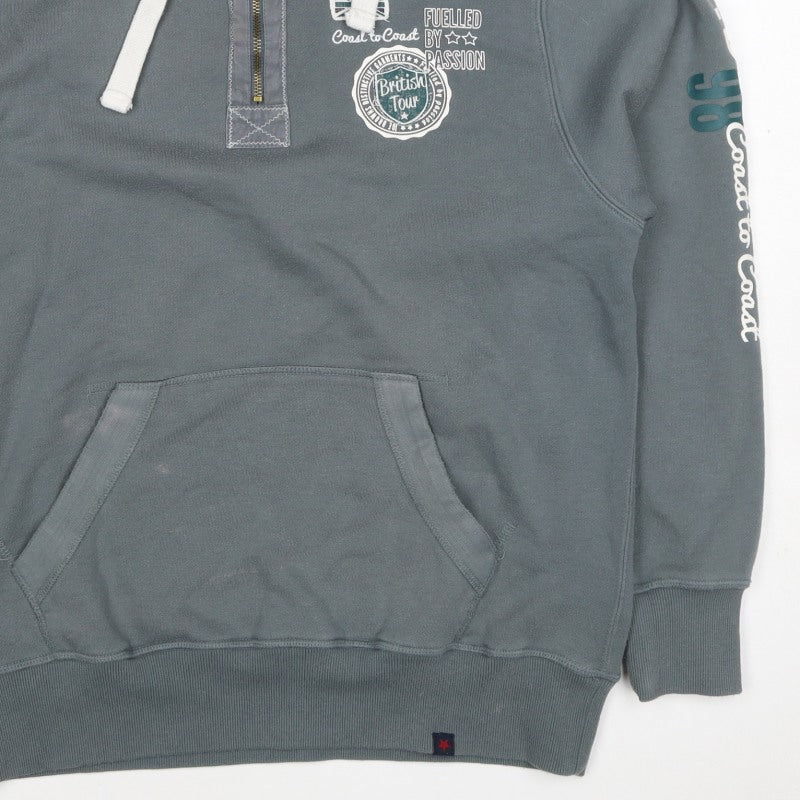 Joe Browns Men Grey M 1/4 Zip Pullover Hoodie Graphic Print