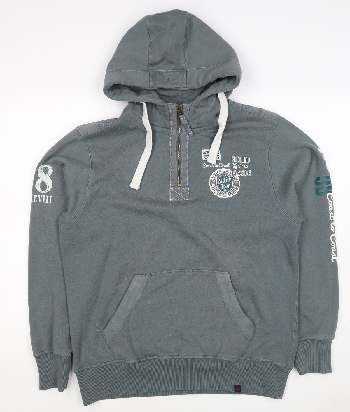 Joe Browns Men Grey M 1/4 Zip Pullover Hoodie Graphic Print