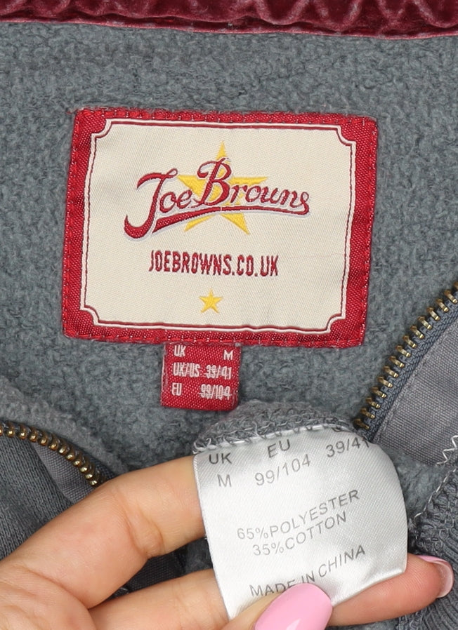 Joe Browns Men Grey M 1/4 Zip Pullover Hoodie Graphic Print