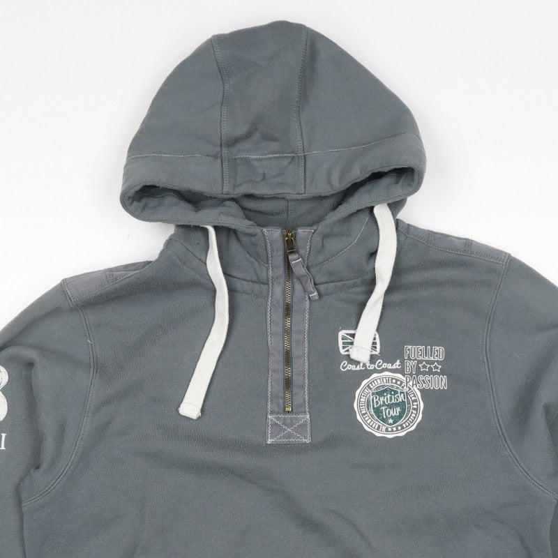 Joe Browns Men Grey M 1/4 Zip Pullover Hoodie Graphic Print