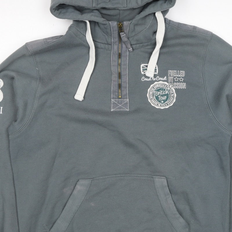 Joe Browns Men Grey M 1/4 Zip Pullover Hoodie Graphic Print
