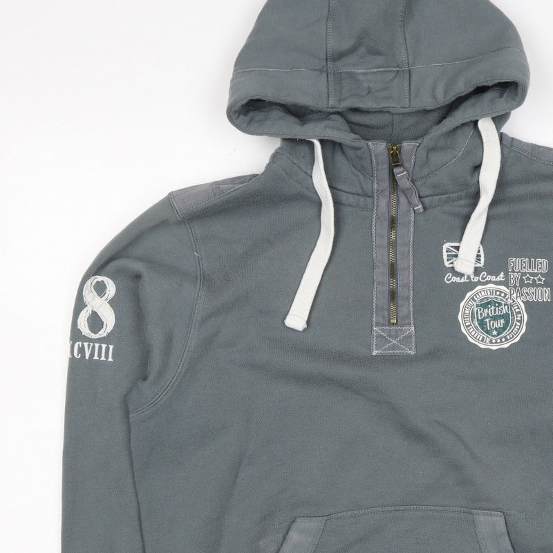 Joe Browns Men Grey M 1/4 Zip Pullover Hoodie Graphic Print