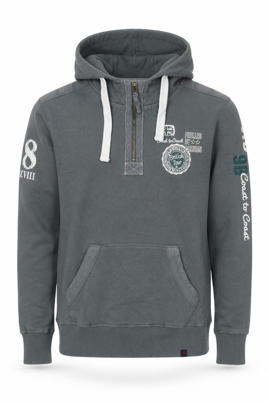 Joe Browns Men Grey M 1/4 Zip Pullover Hoodie Graphic Print