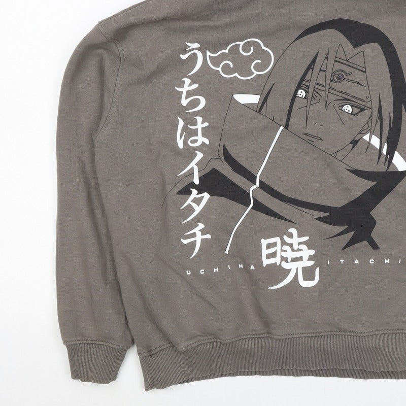 Pull&Bear Men’s Grey M Naruto Itachi Anime Graphic Pullover Hoodie