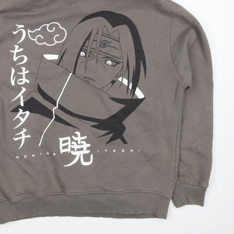Pull&Bear Men’s Grey M Naruto Itachi Anime Graphic Pullover Hoodie
