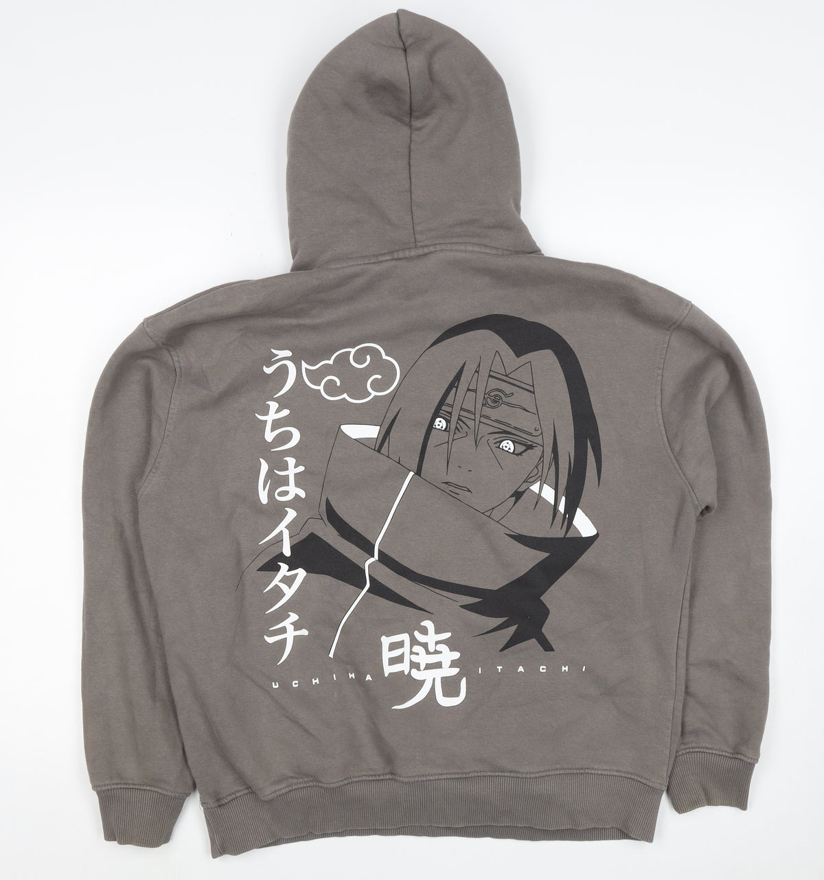 Pull&Bear Men’s Grey M Naruto Itachi Anime Graphic Pullover Hoodie