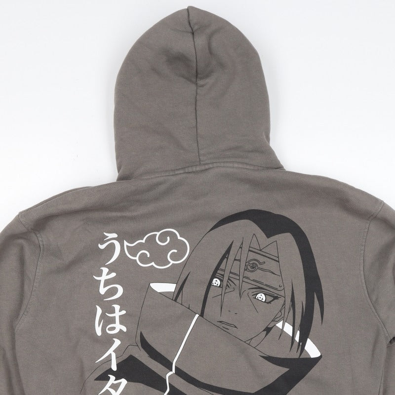 Pull&Bear Men’s Grey M Naruto Itachi Anime Graphic Pullover Hoodie