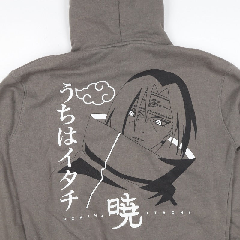 Pull&Bear Men’s Grey M Naruto Itachi Anime Graphic Pullover Hoodie
