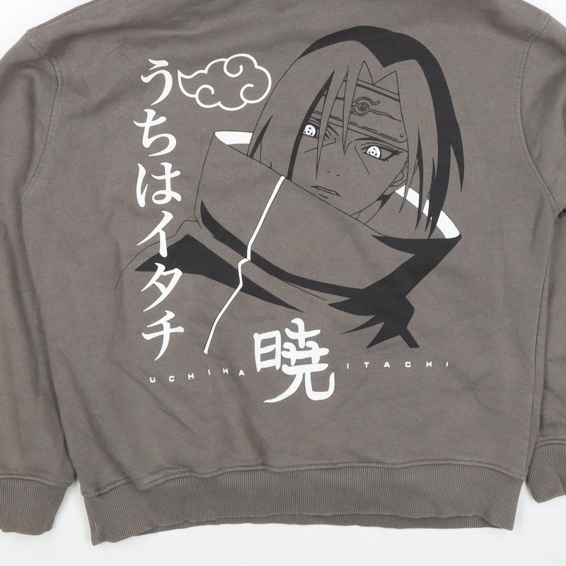 Pull&Bear Men’s Grey M Naruto Itachi Anime Graphic Pullover Hoodie