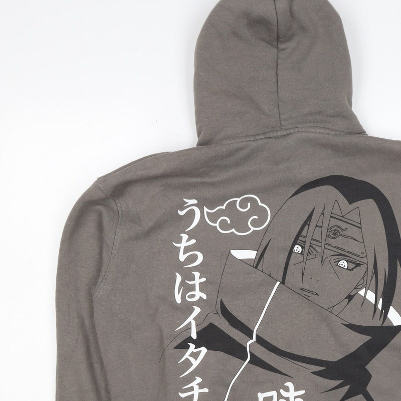 Pull&Bear Men’s Grey M Naruto Itachi Anime Graphic Pullover Hoodie