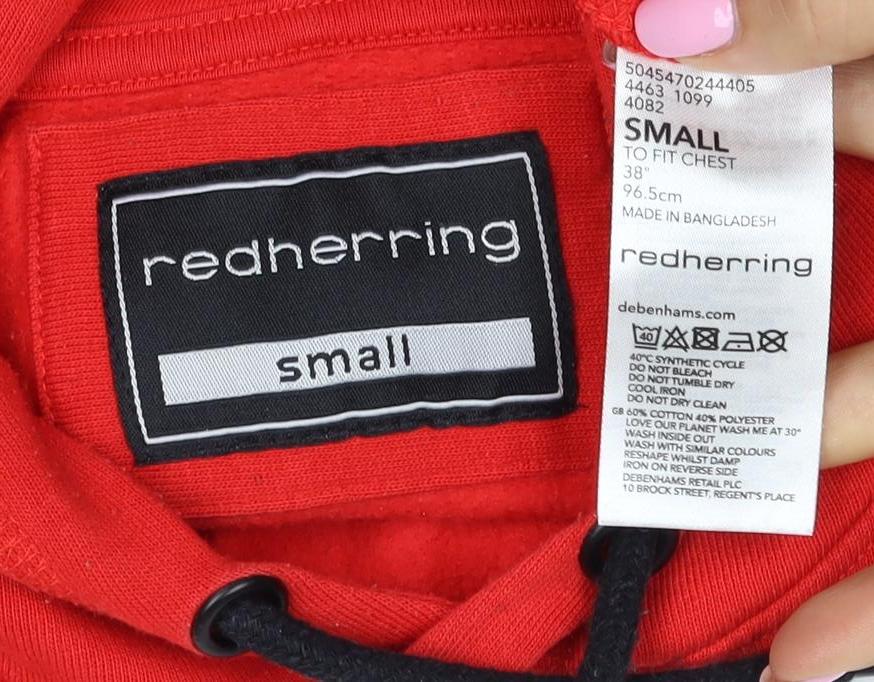 Red Herring Men’s Red Small Pullover Hoodie Drawstring Pocket