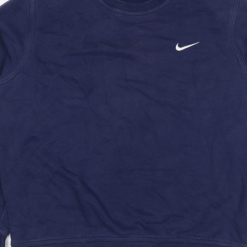 Nike Men’s Navy L Embroidered Swoosh Crew Neck Pullover Sweatshirt