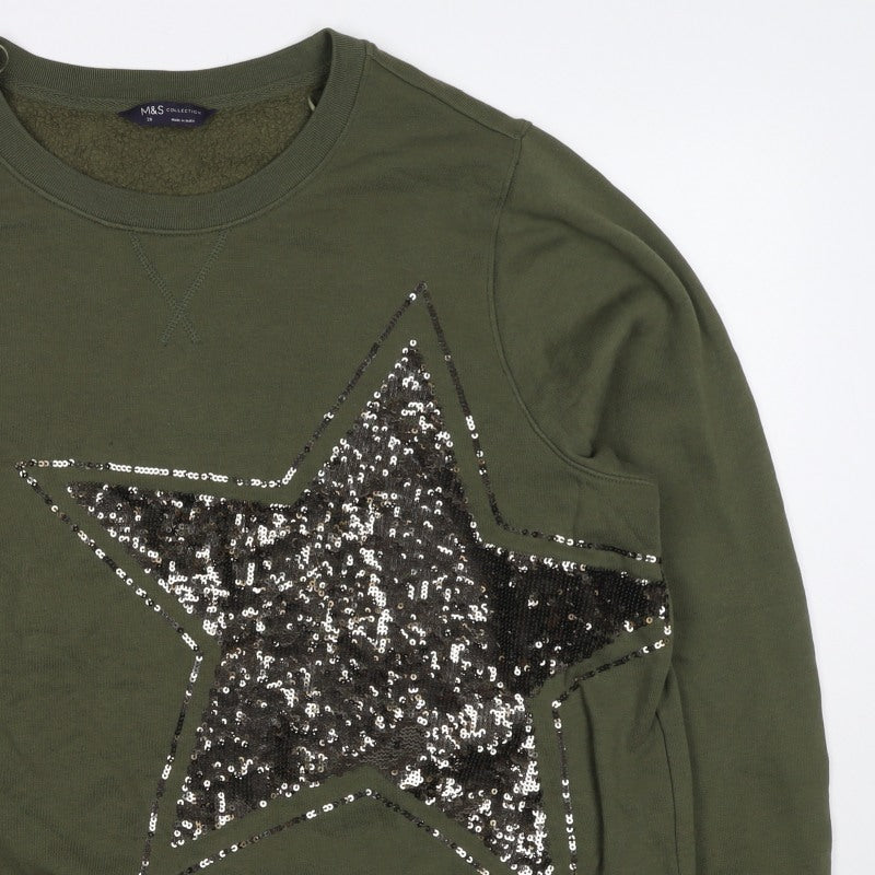 Marks and Spencer Women Green Size 20 Sequin Star Pullover Sweatshirt
