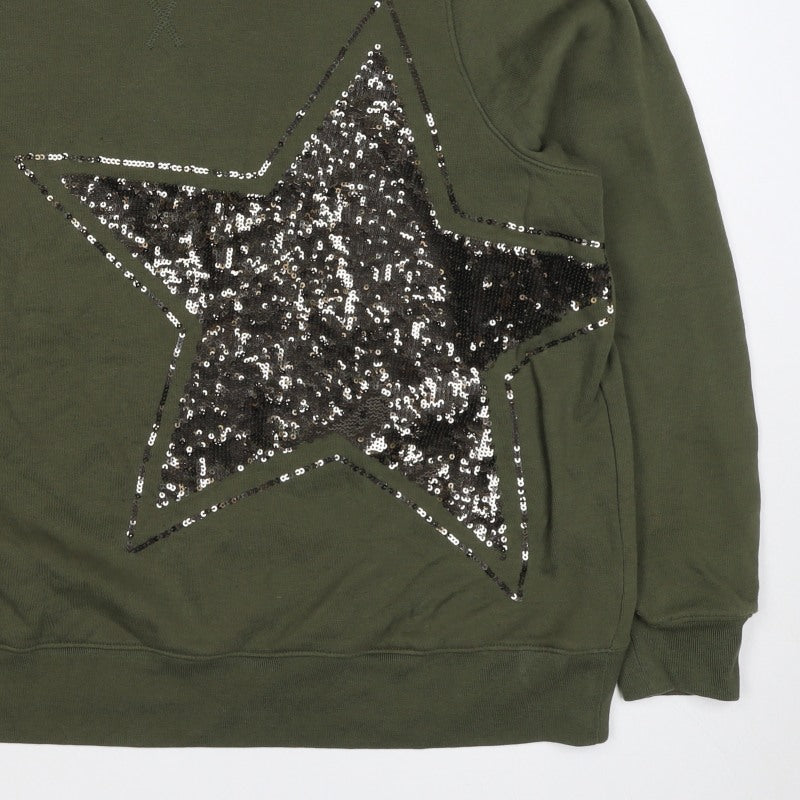 Marks and Spencer Women Green Size 20 Sequin Star Pullover Sweatshirt