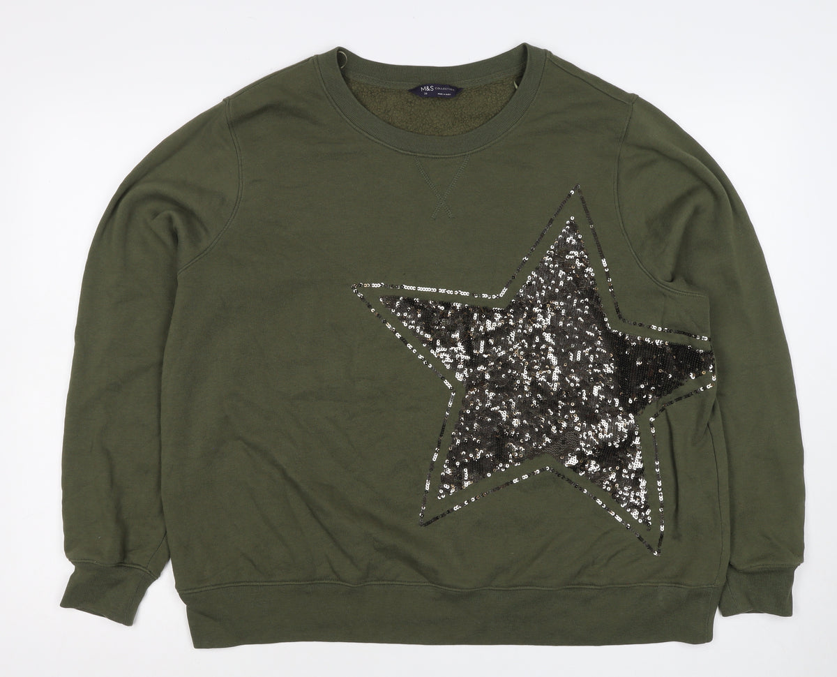 Marks and Spencer Women Green Size 20 Sequin Star Pullover Sweatshirt
