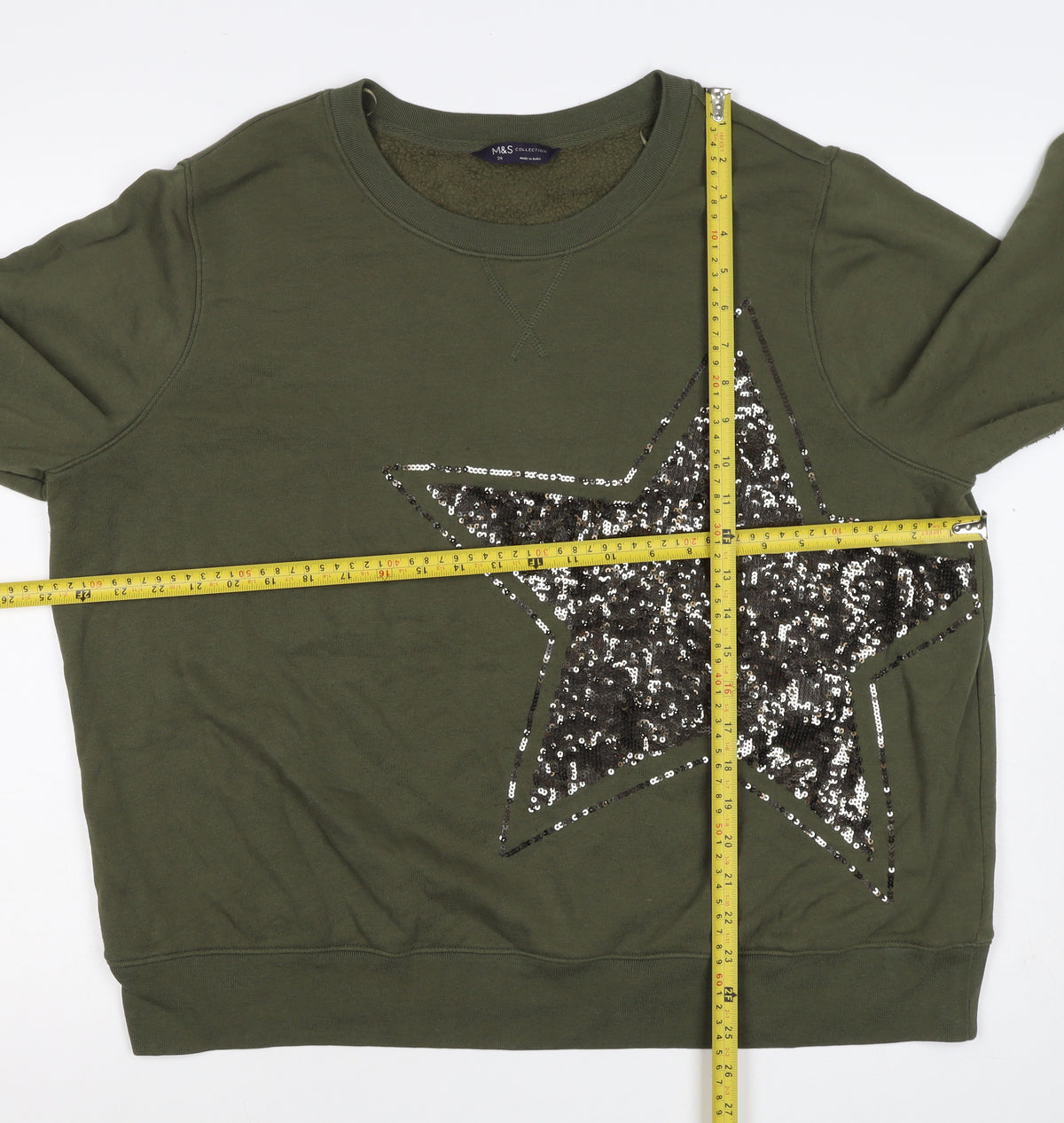 Marks and Spencer Women Green Size 20 Sequin Star Pullover Sweatshirt
