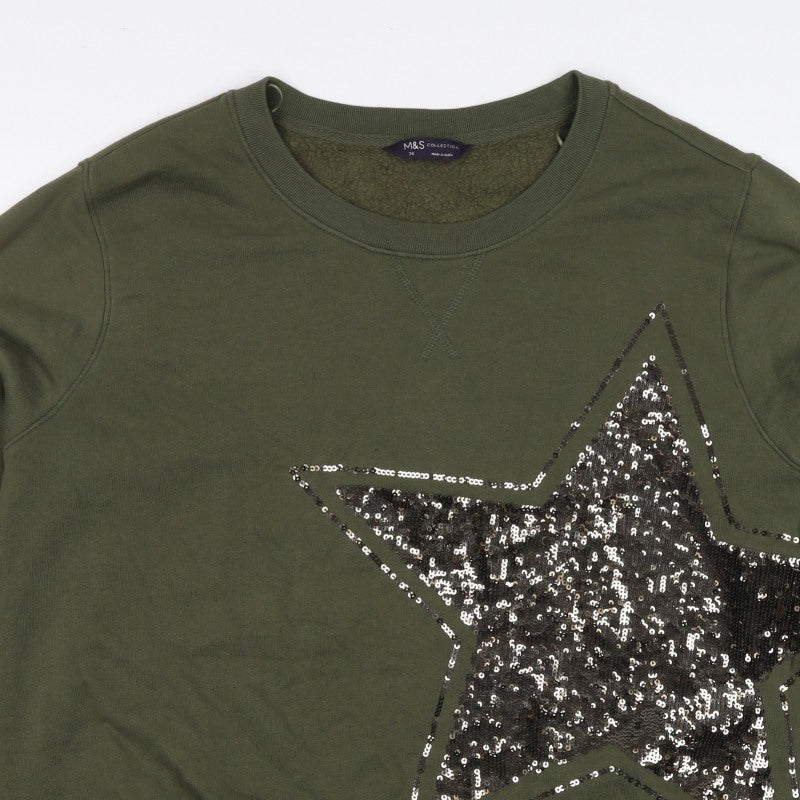 Marks and Spencer Women Green Size 20 Sequin Star Pullover Sweatshirt
