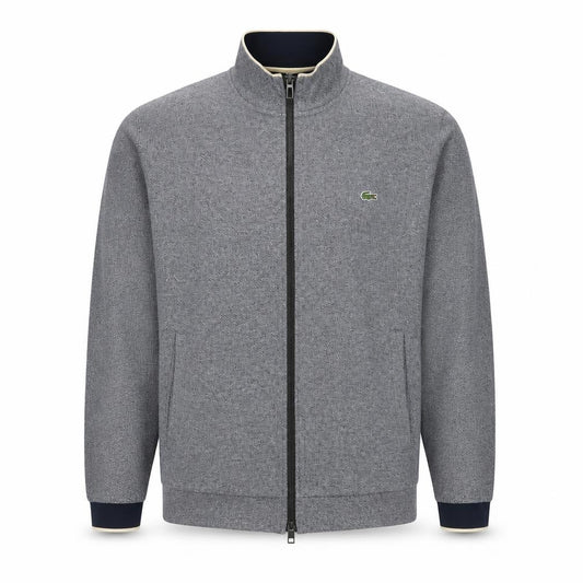 Lacoste Men’s Grey L Full Zip Cotton Sweatshirt Logo High Neck