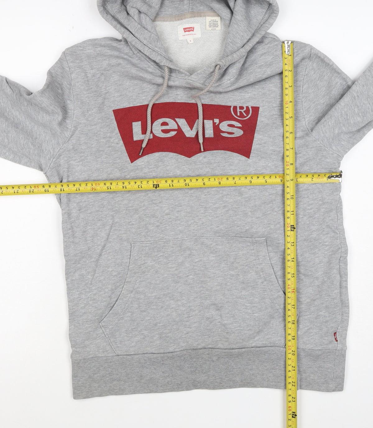 Levi's Men Grey S Pullover Hoodie Red Logo Graphic Cotton