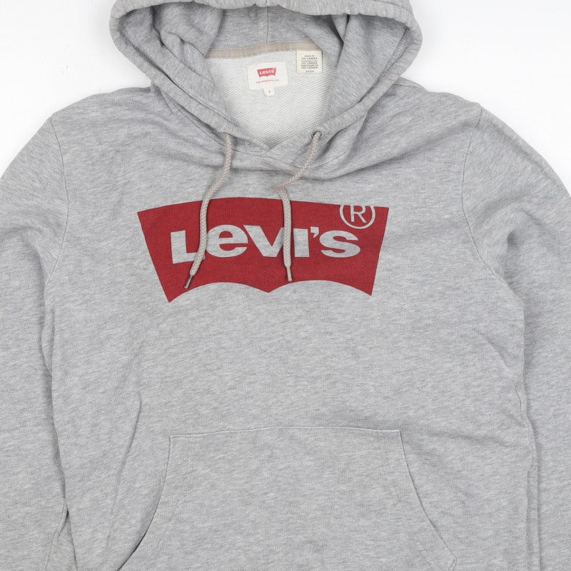 Levi's Men Grey S Pullover Hoodie Red Logo Graphic Cotton
