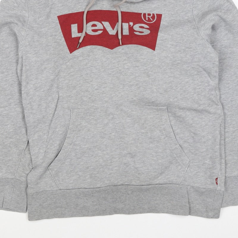Levi's Men Grey S Pullover Hoodie Red Logo Graphic Cotton