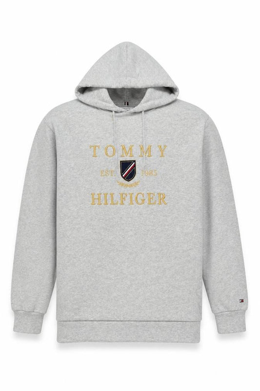 Tommy Hilfiger Men’s Grey M Pullover Hoodie Embroidered College Logo