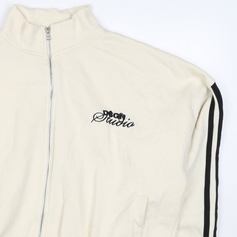 DSGN Studio Women’s Ivory M Full Zip Track Sweatshirt Logo Stripe
