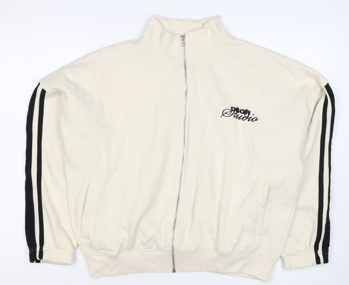 DSGN Studio Women’s Ivory M Full Zip Track Sweatshirt Logo Stripe