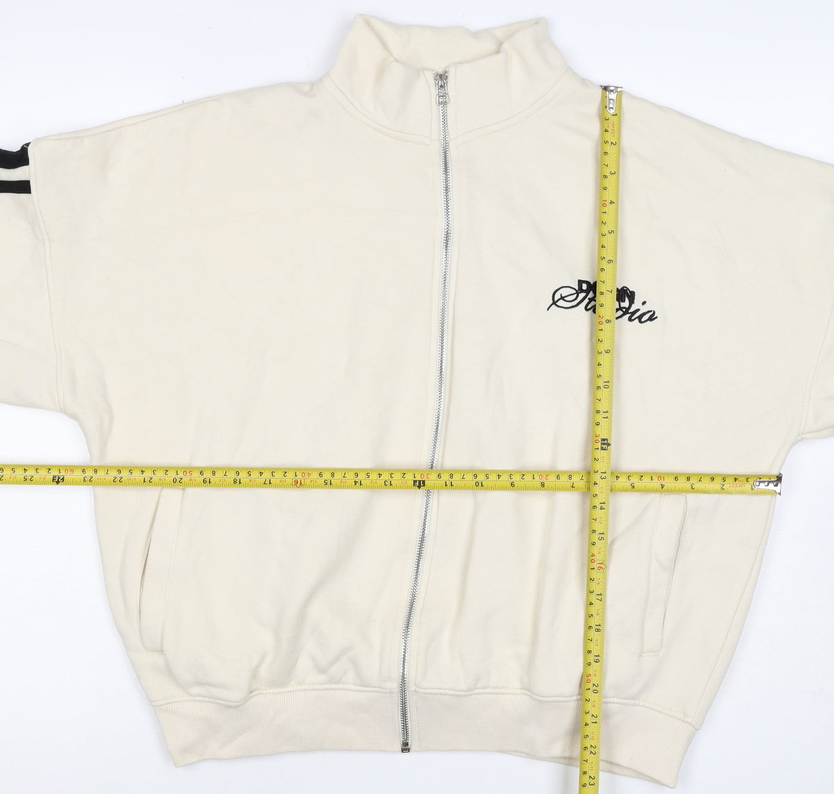 DSGN Studio Women’s Ivory M Full Zip Track Sweatshirt Logo Stripe