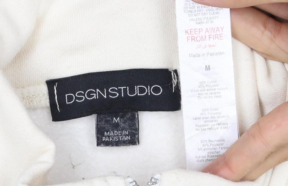 DSGN Studio Women’s Ivory M Full Zip Track Sweatshirt Logo Stripe