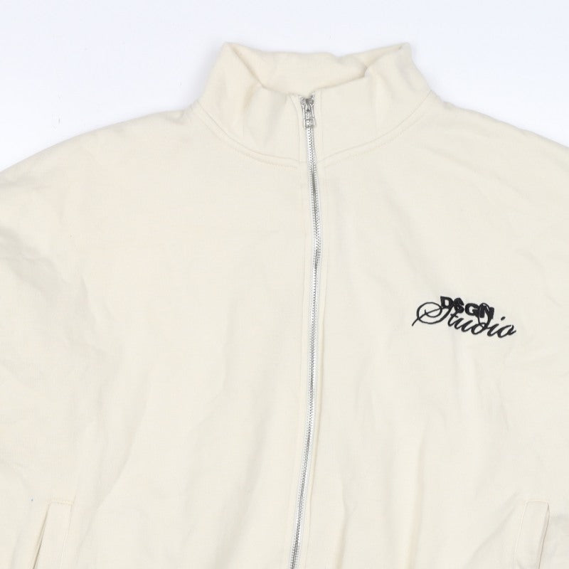 DSGN Studio Women’s Ivory M Full Zip Track Sweatshirt Logo Stripe