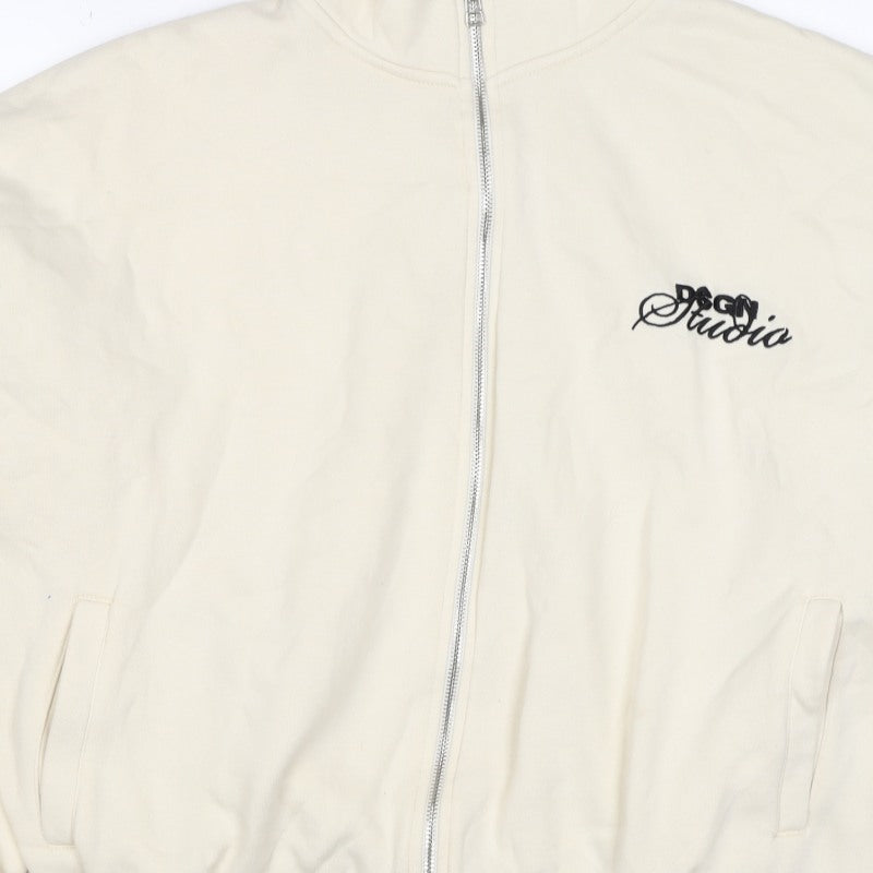 DSGN Studio Women’s Ivory M Full Zip Track Sweatshirt Logo Stripe