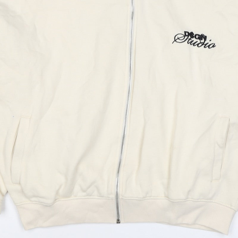 DSGN Studio Women’s Ivory M Full Zip Track Sweatshirt Logo Stripe