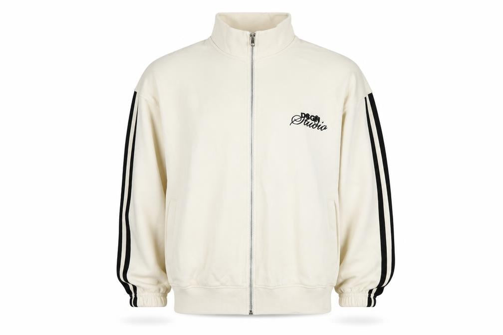 DSGN Studio Women’s Ivory M Full Zip Track Sweatshirt Logo Stripe