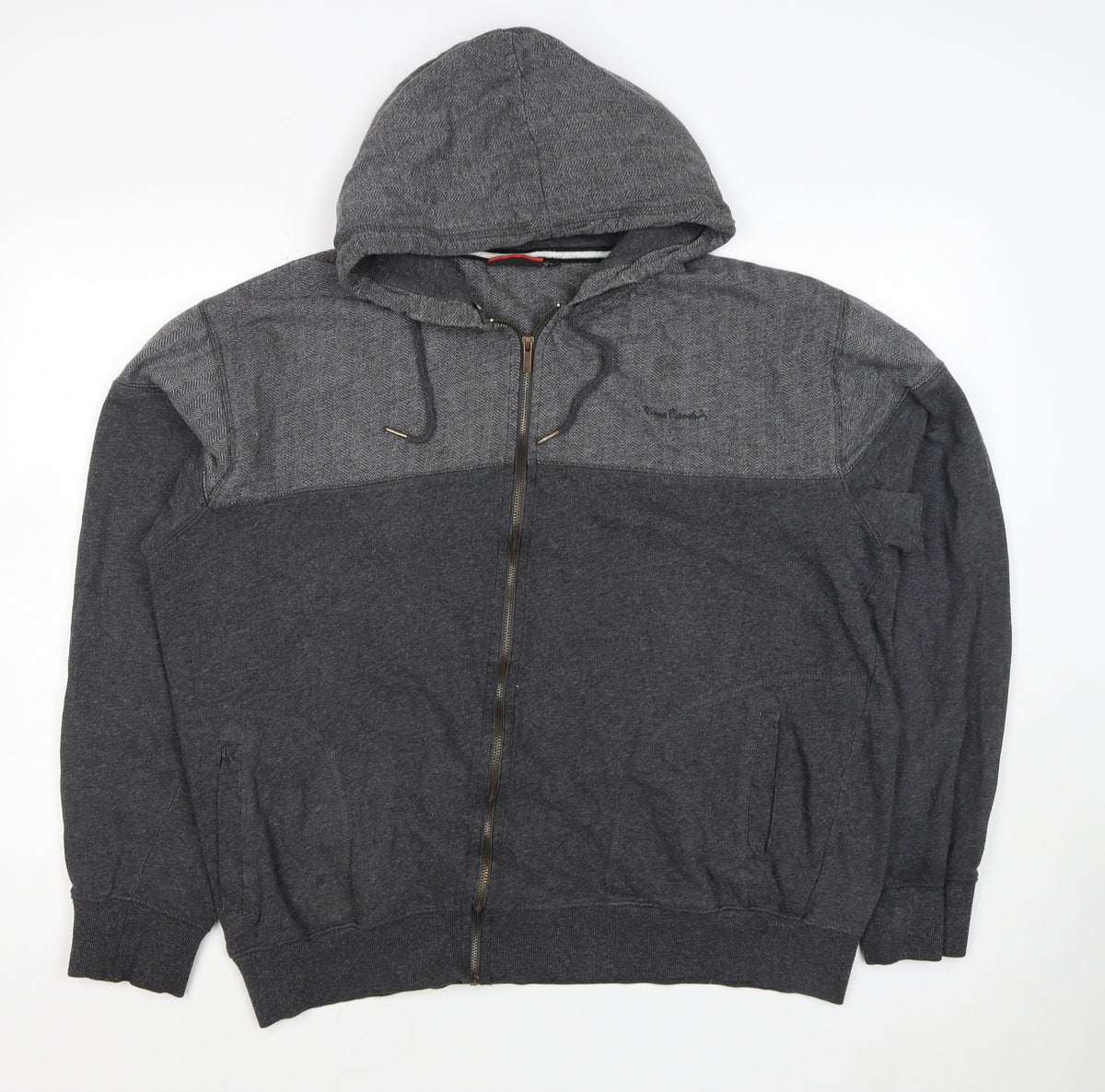 Pierre Cardin Men’s Grey 2XL Full Zip Herringbone Hoodie