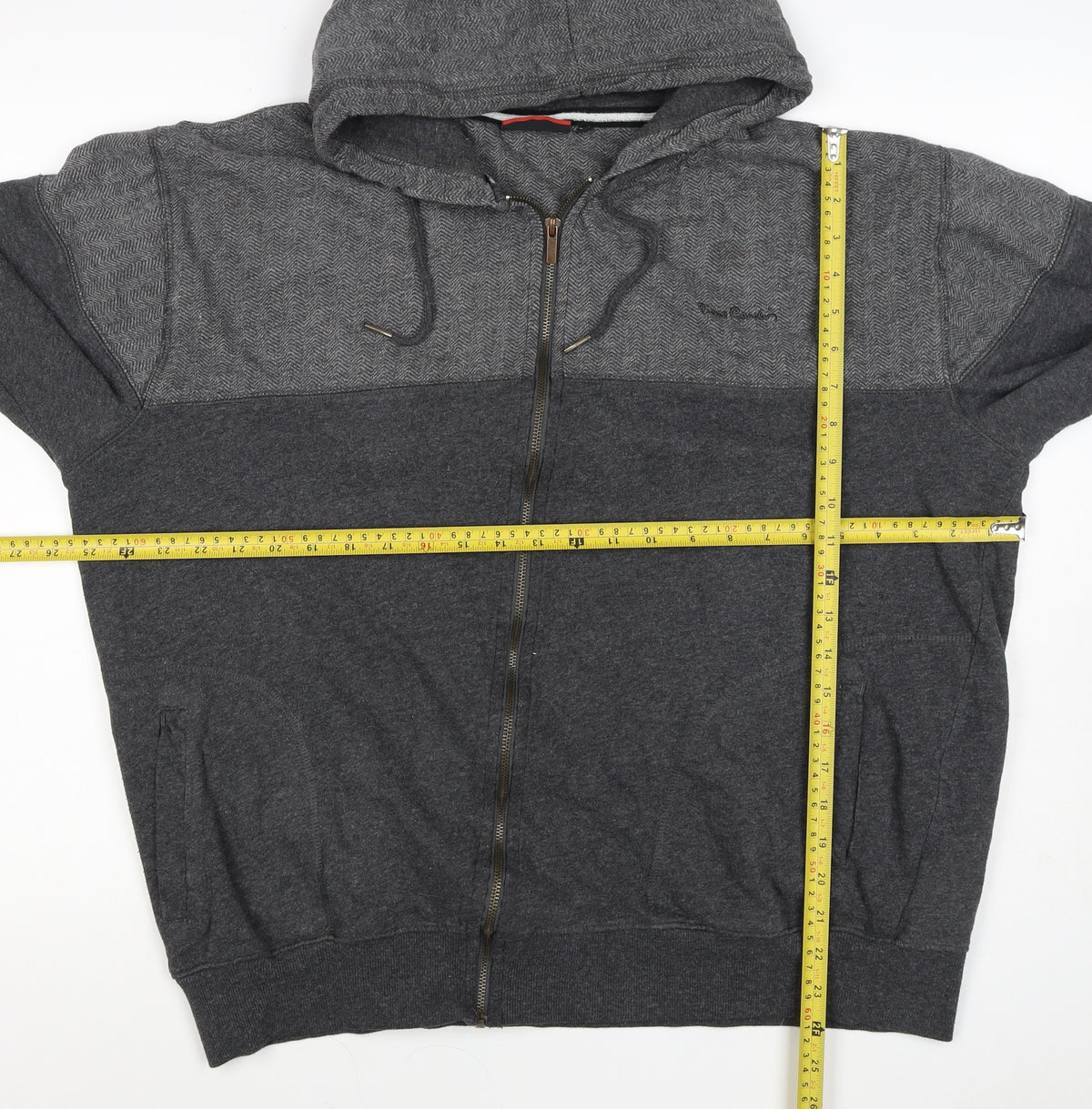 Pierre Cardin Men’s Grey 2XL Full Zip Herringbone Hoodie