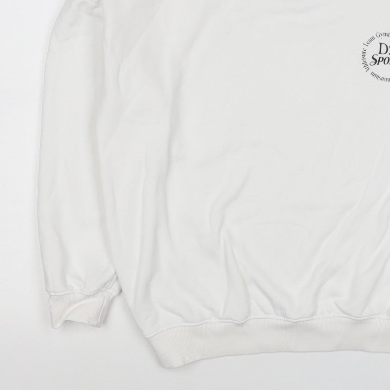 Boohoo Men’s White M DS Sports Logo Graphic Crew Neck Pullover Sweatshirt