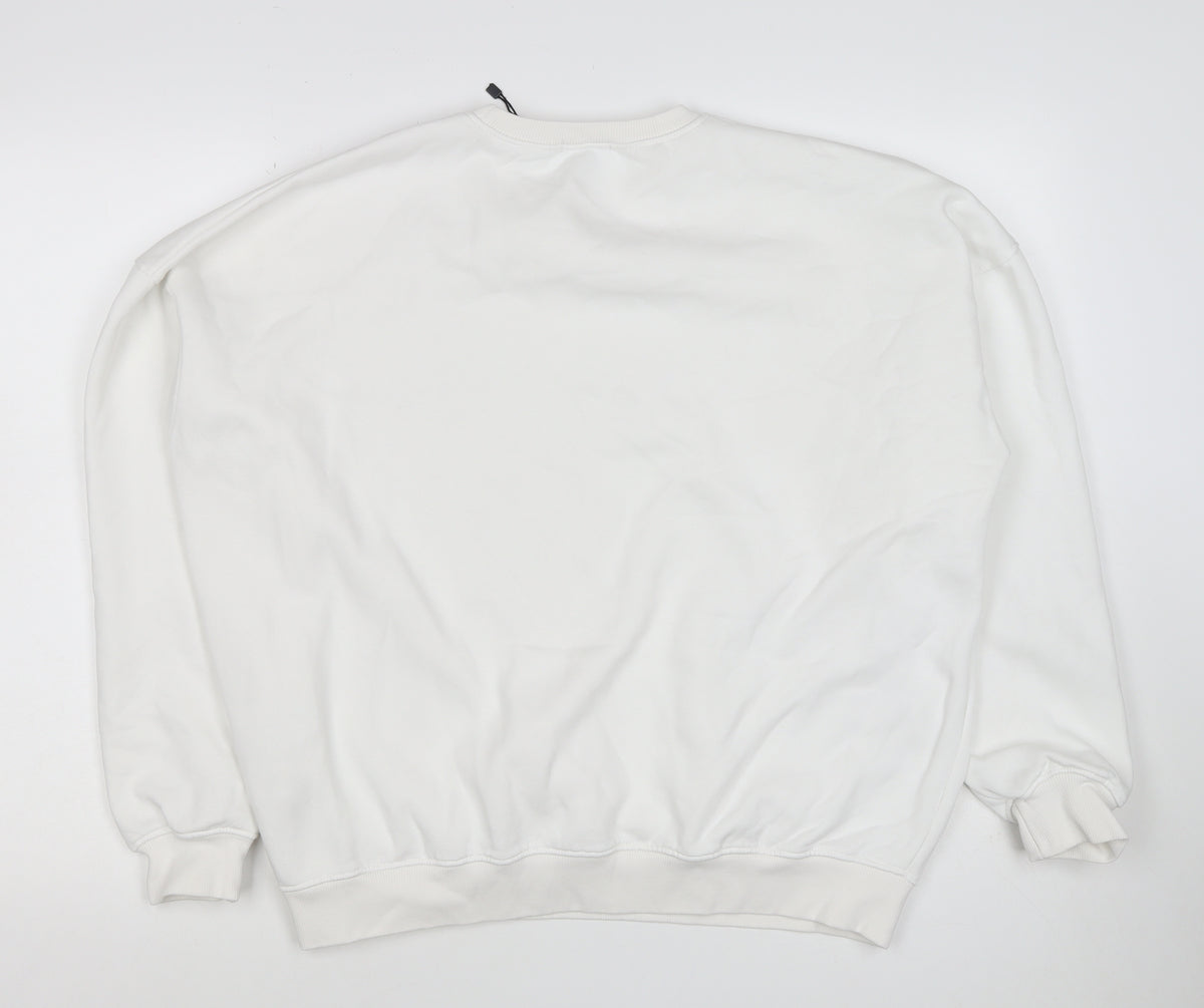 Boohoo Men’s White M DS Sports Logo Graphic Crew Neck Pullover Sweatshirt