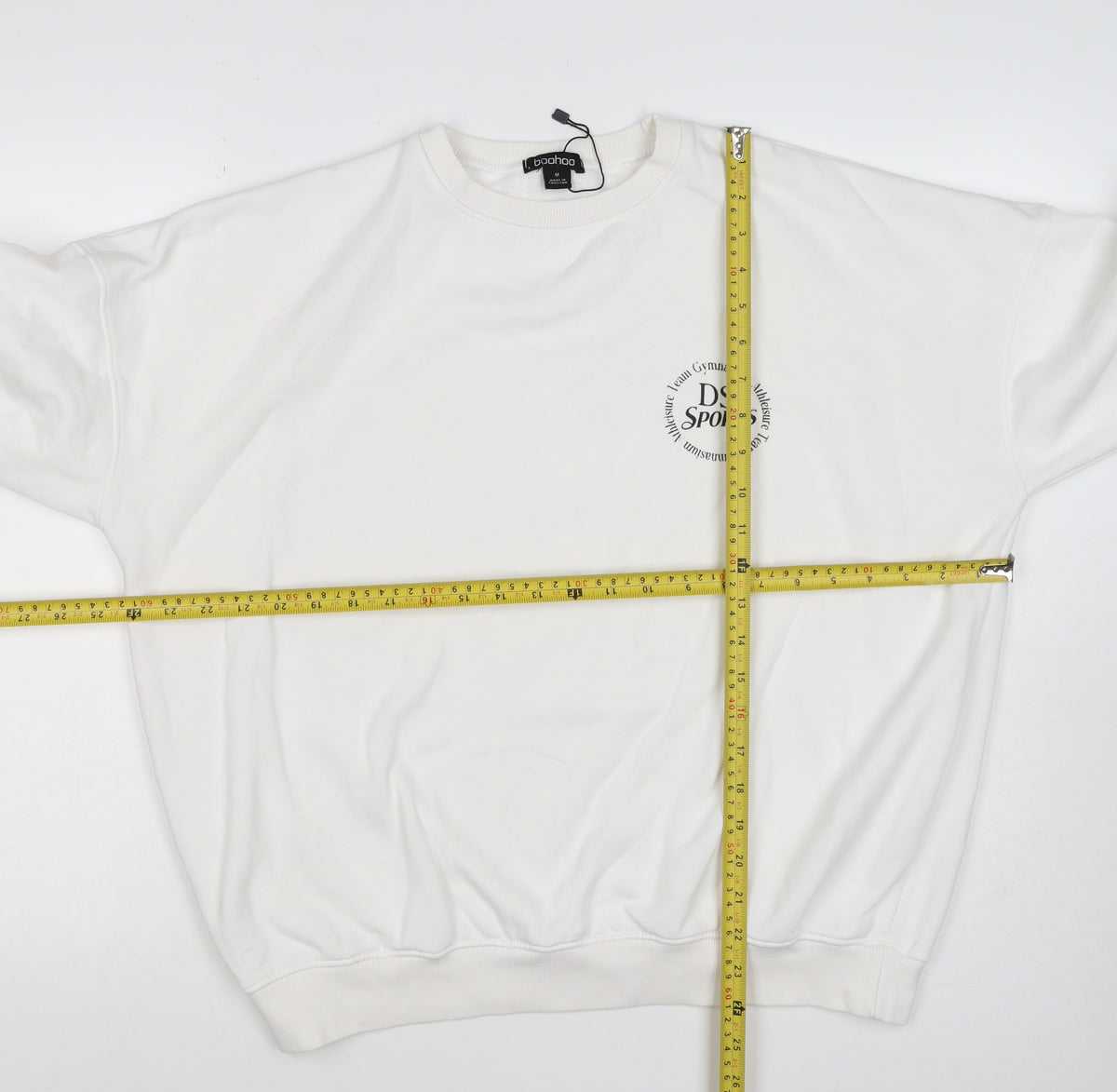 Boohoo Men’s White M DS Sports Logo Graphic Crew Neck Pullover Sweatshirt