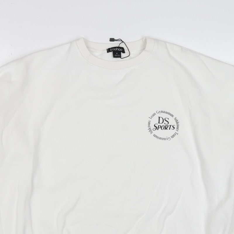 Boohoo Men’s White M DS Sports Logo Graphic Crew Neck Pullover Sweatshirt