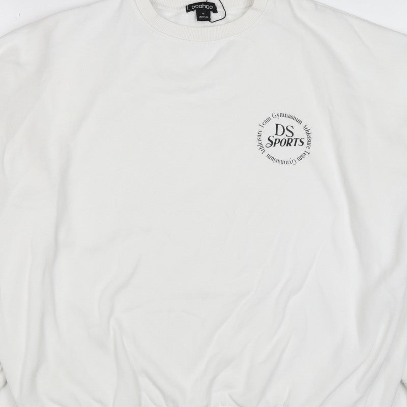 Boohoo Men’s White M DS Sports Logo Graphic Crew Neck Pullover Sweatshirt