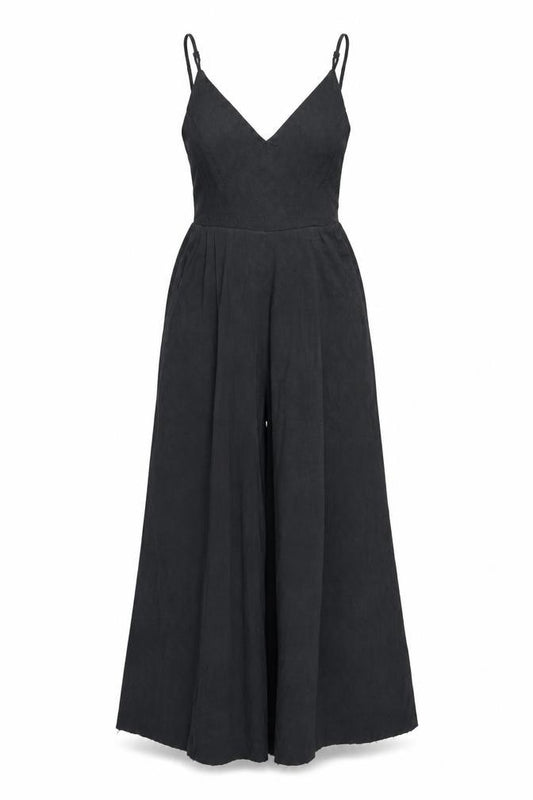 Women’s Black Size S Pleated Wide-Leg Strappy Jumpsuit