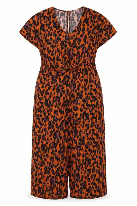 New Look Women Orange Leopard Print Wide Leg Jumpsuit UK 12